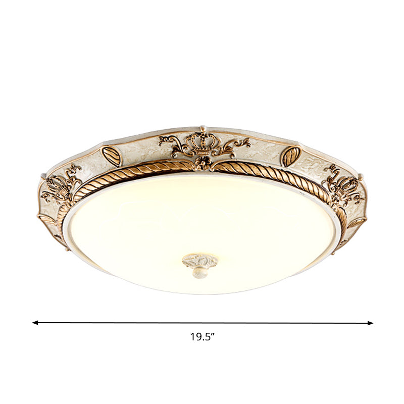 16"/19.5 W Milky Glass White-Gold Flush Light Dome Shaped LED Vintage Ceiling Mount Light Fixture for Dining Room, White/Warm Light Clearhalo 'Ceiling Lights' 'Close To Ceiling Lights' 'Close to ceiling' 'Flush mount' Lighting' 1224479