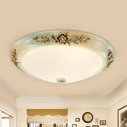 13"/16"/19.5" W Dome Milky Glass Flush Mount Traditional Style LED Corridor Ceiling Light Fixture in White-Brown, Warm/White Light White-Brown Clearhalo 'Ceiling Lights' 'Close To Ceiling Lights' 'Close to ceiling' 'Flush mount' Lighting' 1224484