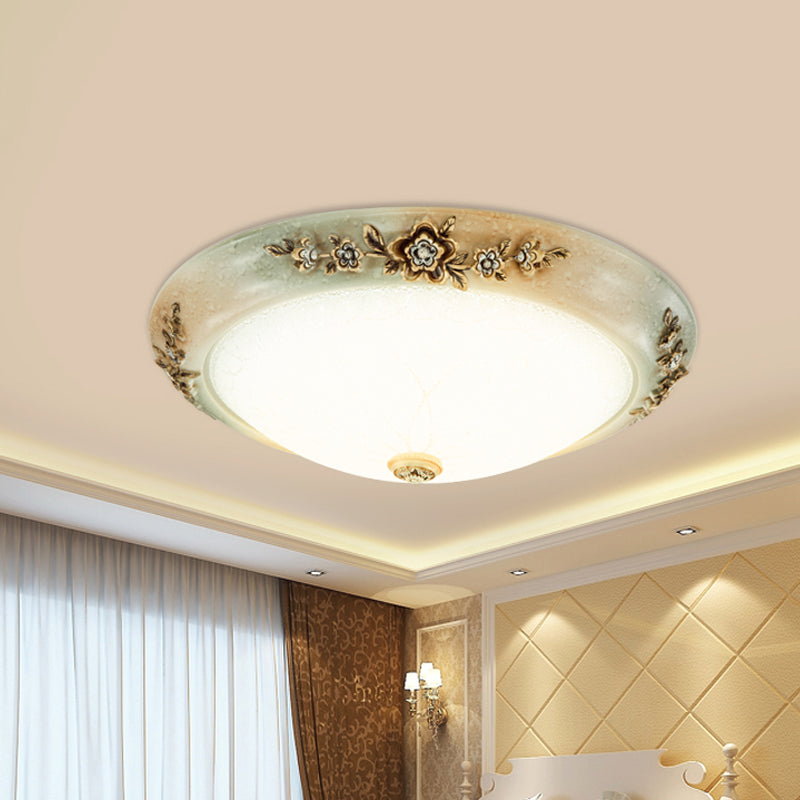 13"/16"/19.5" W Dome Milky Glass Flush Mount Traditional Style LED Corridor Ceiling Light Fixture in White-Brown, Warm/White Light Clearhalo 'Ceiling Lights' 'Close To Ceiling Lights' 'Close to ceiling' 'Flush mount' Lighting' 1224485