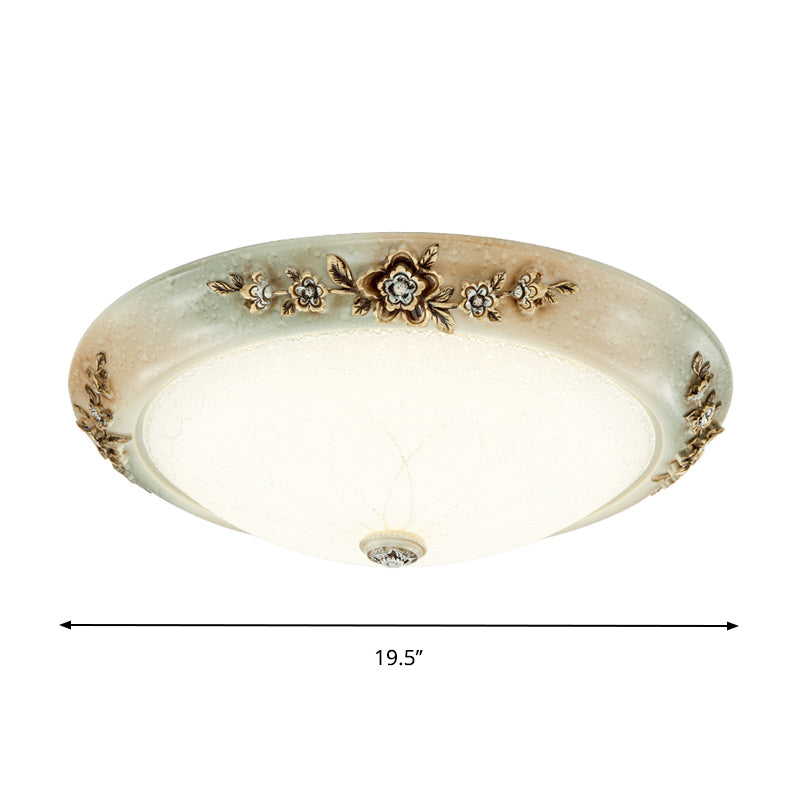 13"/16"/19.5" W Dome Milky Glass Flush Mount Traditional Style LED Corridor Ceiling Light Fixture in White-Brown, Warm/White Light Clearhalo 'Ceiling Lights' 'Close To Ceiling Lights' 'Close to ceiling' 'Flush mount' Lighting' 1224489
