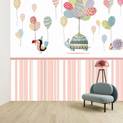 Childrens Art Baby Mural Wallpaper with Animal and Balloon Pattern Pastel Color Wall Covering for Nursery Pink Clearhalo 'Wall Decor' 'Wall Mural' 1224503