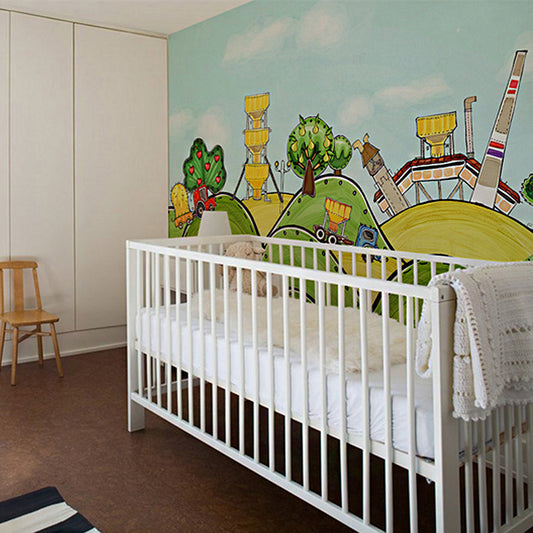 Cartoon Amusement Park Mural Decal for Childrens Bedroom Custom Wall Art in Green-Yellow Clearhalo 'Wall Decor' 'Wall Mural' 1224553