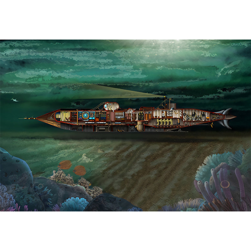 Childrens Art Submarine Wallpaper Murals for Boys Bedroom Personalized Wall Covering in Dark Color Clearhalo 'Wall Decor' 'Wall Mural' 1224647