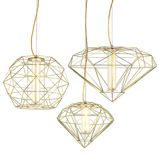 16"/23.5" W Diamond Wire Cage Pendant Light Contemporary Metal with Cylinder Glass Shade 1 Light Dining Room in Chrome/Gold Clearhalo 'Ceiling Lights' 'Modern Pendants' 'Modern' 'Pendant Lights' 'Pendants' Lighting' 122465