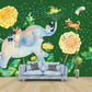 Cartoon Elephant Shower Mural Decal Pastel-Color Kids Bedroom Wall Decoration, Optional Size Clearhalo 'Wall Decor' 'Wall Mural' 1224665