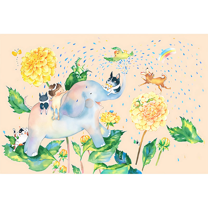 Cartoon Elephant Shower Mural Decal Pastel-Color Kids Bedroom Wall Decoration, Optional Size Clearhalo 'Wall Decor' 'Wall Mural' 1224671