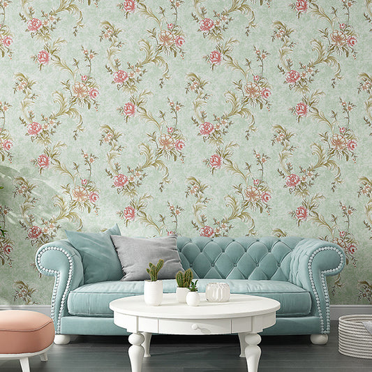 57.1-sq ft Floral Wallpaper Non-Pasted Rustic Bedroom Wall Covering in Pastel Color Light Green Clearhalo 'Country wall decor' 'Rustic' 'Wallpaper' Wall Decor' 1224728