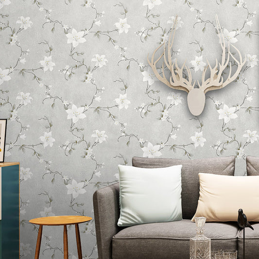 Country Flower Wallpaper Roll for Accent Wall 33' x 20.5" Wall Covering in Pastel Color Grey Clearhalo 'Country wall decor' 'Rustic' 'Wallpaper' Wall Decor' 1224769