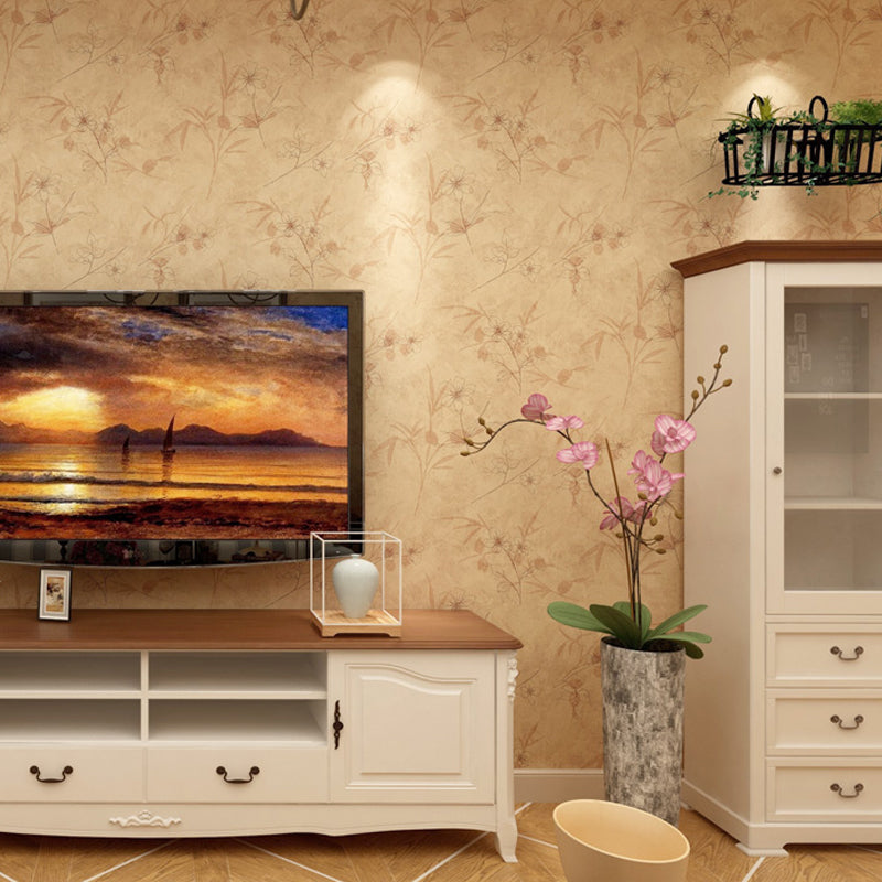 Countryside Flower Wallpaper Roll for Accent Wall 33' x 20.5" Wall Art in Light Khaki Light Khaki Clearhalo 'Country wall decor' 'Rustic' 'Wallpaper' Wall Decor' 1224853
