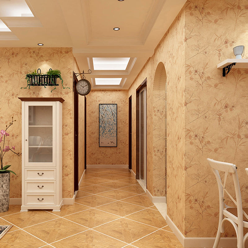 Countryside Flower Wallpaper Roll for Accent Wall 33' x 20.5" Wall Art in Light Khaki Clearhalo 'Country wall decor' 'Rustic' 'Wallpaper' Wall Decor' 1224855