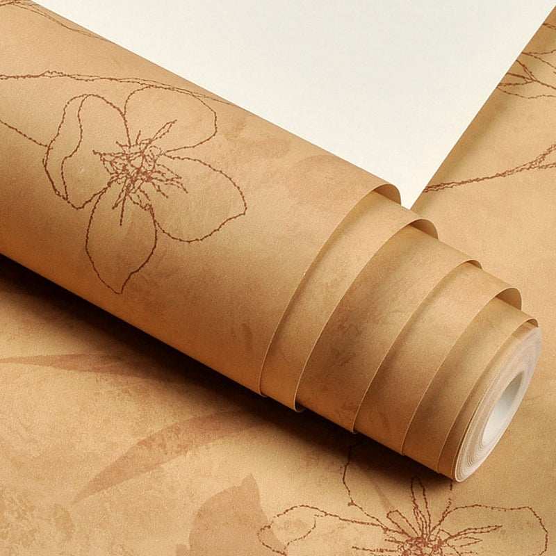 Countryside Flower Wallpaper Roll for Accent Wall 33' x 20.5" Wall Art in Light Khaki Clearhalo 'Country wall decor' 'Rustic' 'Wallpaper' Wall Decor' 1224857