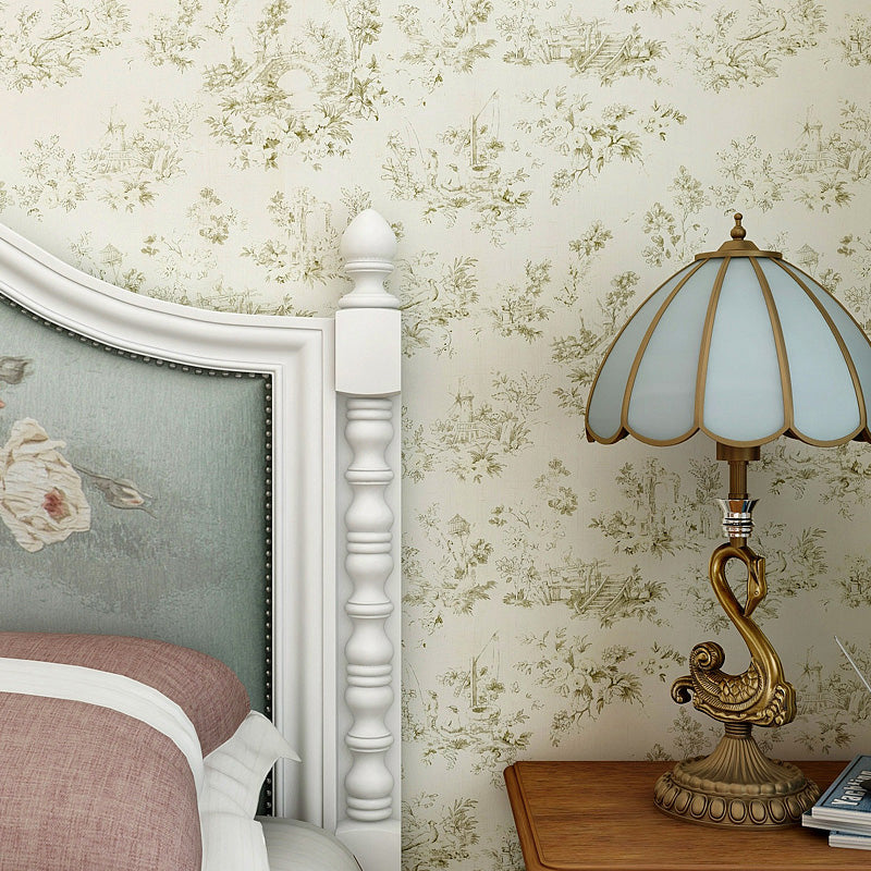 Paper Moisture-Resistant Wallpaper Rural Floral Printed Wall Covering for Bedroom Light Khaki Clearhalo 'Country wall decor' 'Rustic' 'Wallpaper' Wall Decor' 1224873