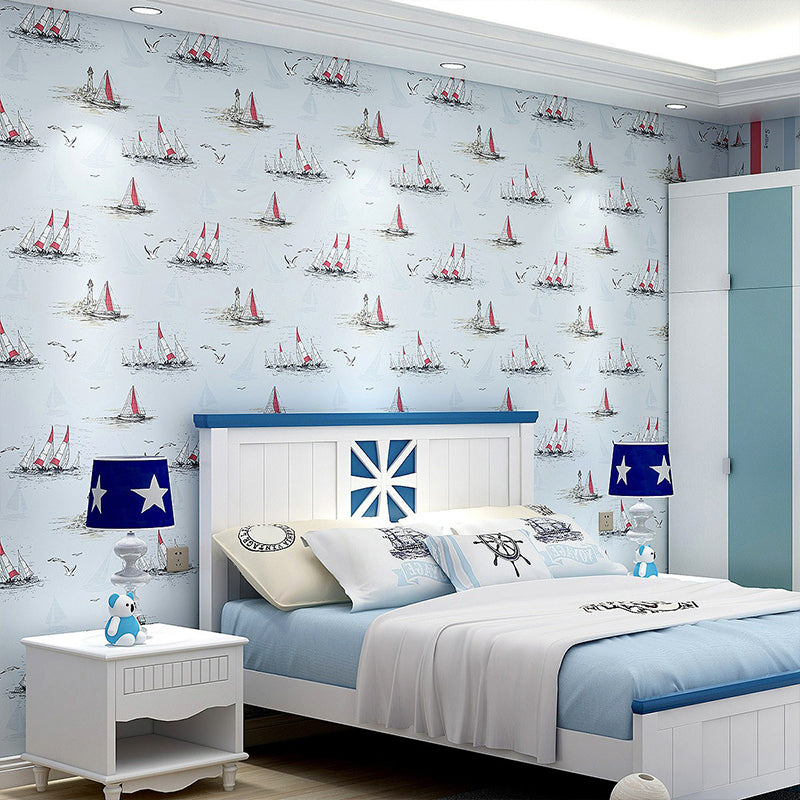Sailing Ship Nautical Wallpaper Novelty Smooth Texture Wall Covering for Kids Bedroom Clearhalo 'Country wall decor' 'Rustic' 'Wallpaper' Wall Decor' 1224974