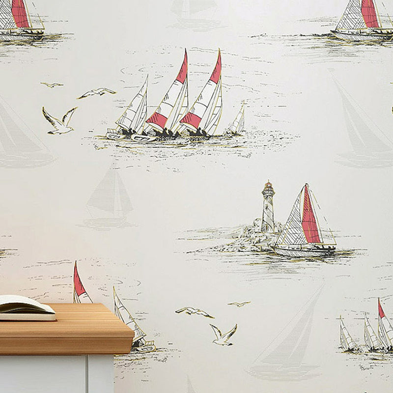 Sailing Ship Nautical Wallpaper Novelty Smooth Texture Wall Covering for Kids Bedroom Clearhalo 'Country wall decor' 'Rustic' 'Wallpaper' Wall Decor' 1224979