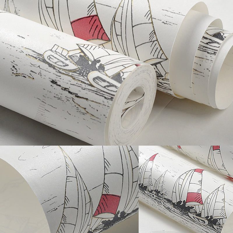 Sailing Ship Nautical Wallpaper Novelty Smooth Texture Wall Covering for Kids Bedroom Clearhalo 'Country wall decor' 'Rustic' 'Wallpaper' Wall Decor' 1224980