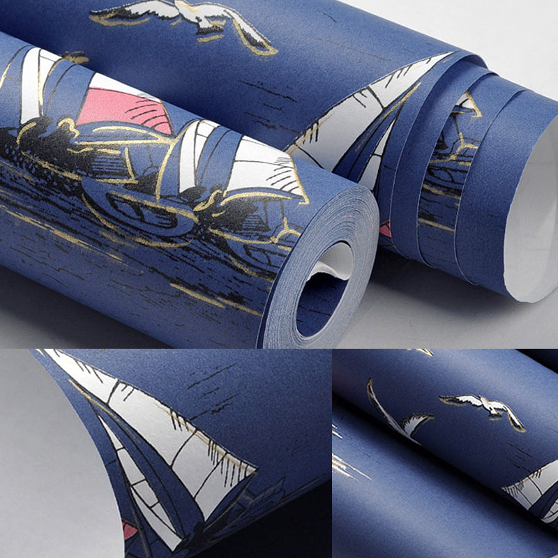 Sailing Ship Nautical Wallpaper Novelty Smooth Texture Wall Covering for Kids Bedroom Clearhalo 'Country wall decor' 'Rustic' 'Wallpaper' Wall Decor' 1224983