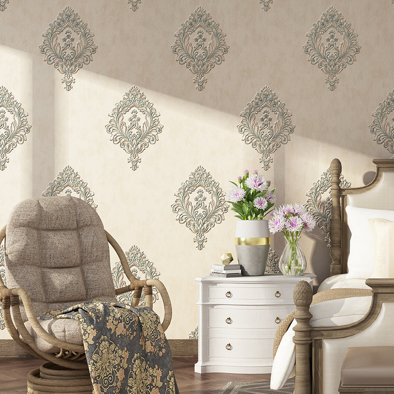 Washable Medallion Wallpaper 3D Embossed Fabric Retro Style Wall Covering for Bedroom Beige Clearhalo 'Vintage wall decor' 'Vintage' 'Wallpaper' Wall Decor' 1225019