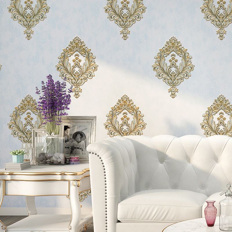 Washable Medallion Wallpaper 3D Embossed Fabric Retro Style Wall Covering for Bedroom Sky Blue Clearhalo 'Vintage wall decor' 'Vintage' 'Wallpaper' Wall Decor' 1225022