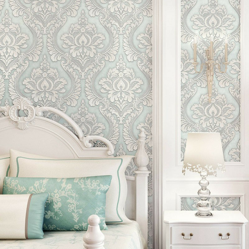Retro Medallion Pattern Wallpaper for Bedroom 57.1-sq ft Wall Decor in Soft Color Antique Blue Clearhalo 'Vintage wall decor' 'Vintage' 'Wallpaper' Wall Decor' 1225094