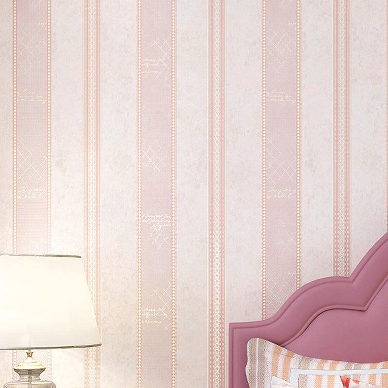 Pink Stripes Wallpaper Roll Water Resistant Wall Covering for Bedroom, Non-Pasted Pink Clearhalo 'Modern wall decor' 'Modern' 'Wallpaper' Wall Decor' 1225122