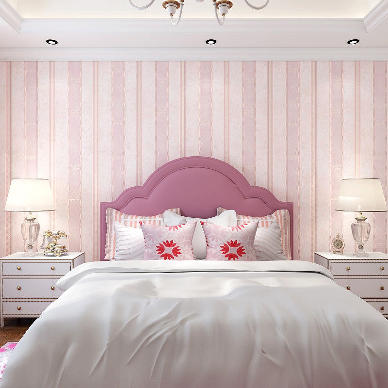 Pink Stripes Wallpaper Roll Water Resistant Wall Covering for Bedroom, Non-Pasted Clearhalo 'Modern wall decor' 'Modern' 'Wallpaper' Wall Decor' 1225123