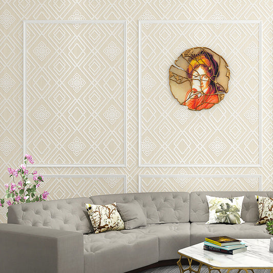Modernist Trellis Pattern Wallpaper Light-Color Living Room Wall Art, 54.2-sq ft Khaki