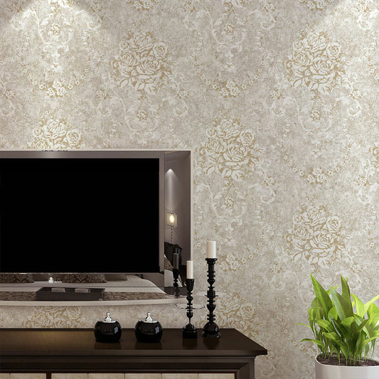 Jacquard Rose Flower Wallpaper Rustic Paper Wall Covering in Pastel Color for Accent Wall Khaki Clearhalo 'Country wall decor' 'Rustic' 'Wallpaper' Wall Decor' 1225245