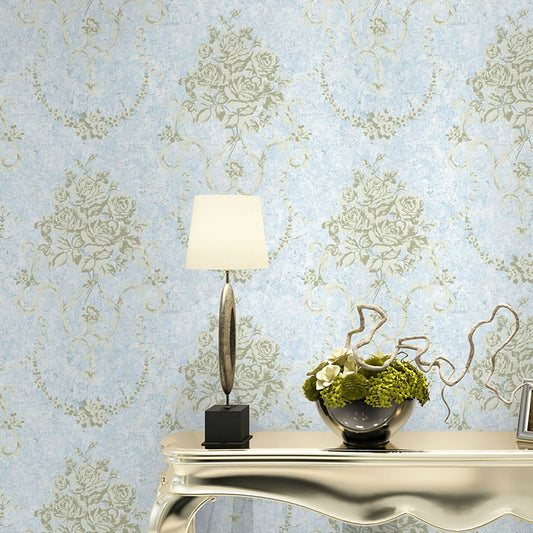 Jacquard Rose Flower Wallpaper Rustic Paper Wall Covering in Pastel Color for Accent Wall Sky Blue Clearhalo 'Country wall decor' 'Rustic' 'Wallpaper' Wall Decor' 1225256