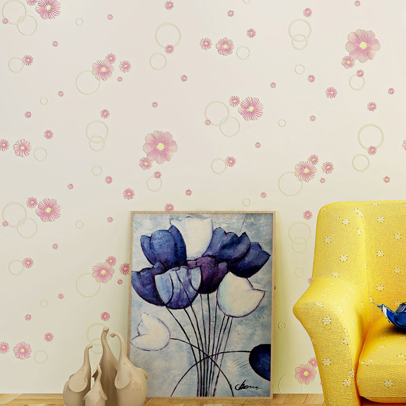 Flower-Bubble Self Adhesive Wallpaper in Soft Color Country Style Wall Decor for Home, Easy to Remove Clearhalo 'Country wall decor' 'Rustic' 'Wallpaper' Wall Decor' 1225260