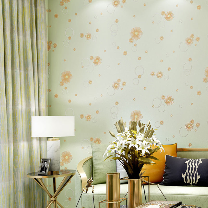 Flower-Bubble Self Adhesive Wallpaper in Soft Color Country Style Wall Decor for Home, Easy to Remove Light Green Clearhalo 'Country wall decor' 'Rustic' 'Wallpaper' Wall Decor' 1225264