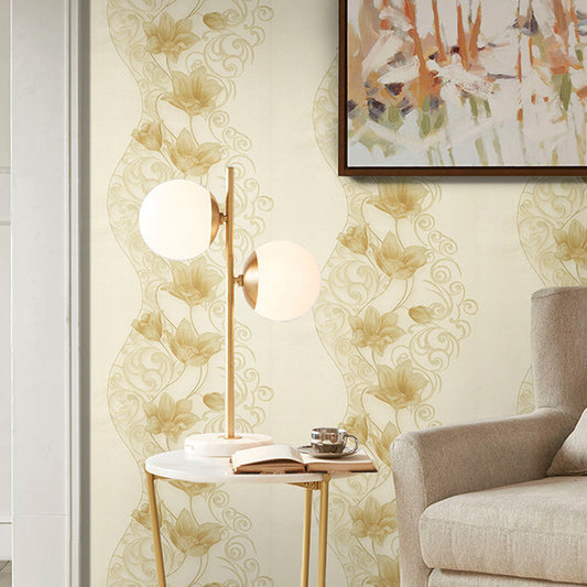 Gold Lotus Blossom Wallpaper Roll Stain Resistant Rustic Dining Room Wall Covering Clearhalo 'Country wall decor' 'Rustic' 'Wallpaper' Wall Decor' 1225272