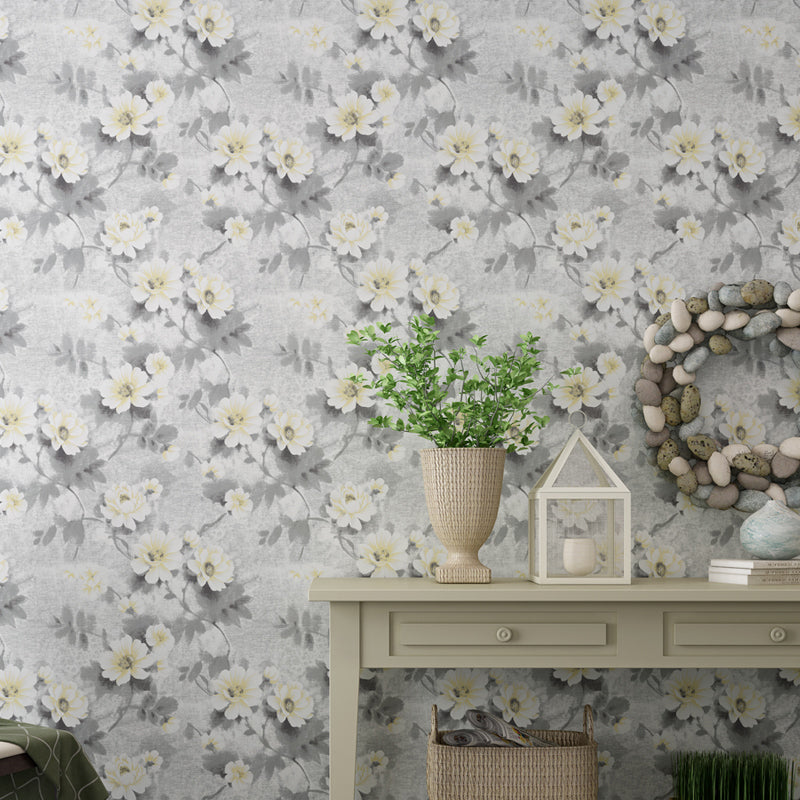 Rural Daisy Flower Wallpaper for Living Room 54.2-sq ft Wall Decor in Soft Color Yellow-Pink Clearhalo 'Country wall decor' 'Rustic' 'Wallpaper' Wall Decor' 1225276