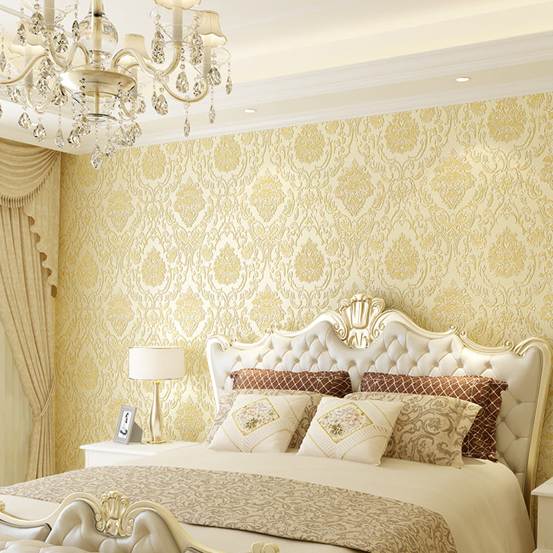Leaf Jacquard Wallpaper Roll Luxurious Embossed Wall Covering in Soft Color for Accent Wall Beige Clearhalo 'Wall Decor' 'Wallpaper' 1225325
