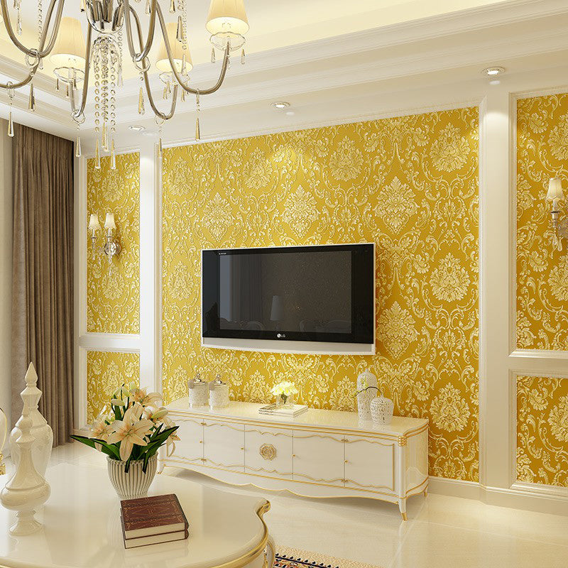 Leaf Jacquard Wallpaper Roll Luxurious Embossed Wall Covering in Soft Color for Accent Wall Golden Clearhalo 'Wall Decor' 'Wallpaper' 1225328