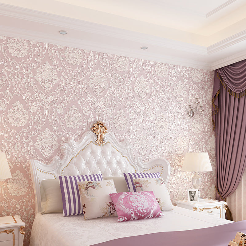 Leaf Jacquard Wallpaper Roll Luxurious Embossed Wall Covering in Soft Color for Accent Wall Light Pink Clearhalo 'Wall Decor' 'Wallpaper' 1225331