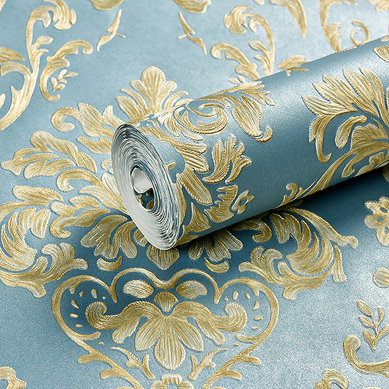 Leaf Jacquard Wallpaper Roll Luxurious Embossed Wall Covering in Soft Color for Accent Wall Blue Clearhalo 'Wall Decor' 'Wallpaper' 1225334