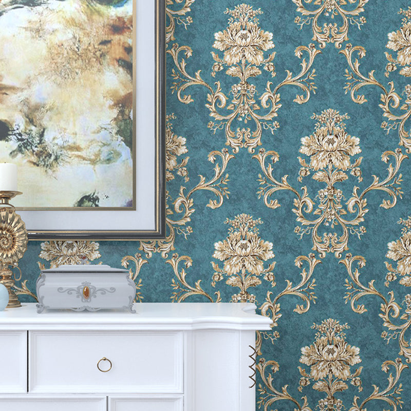 Classic Damask Wallpaper Roll Dark-Color Stain Resistant Wall Art for Living Room Blue Clearhalo 'Wall Decor' 'Wallpaper' 1225344