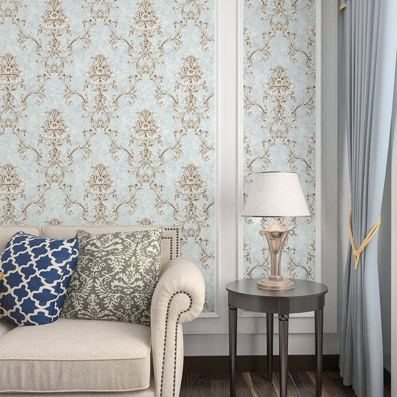 Classic Damask Wallpaper Roll Dark-Color Stain Resistant Wall Art for Living Room Pewter Clearhalo 'Wall Decor' 'Wallpaper' 1225349