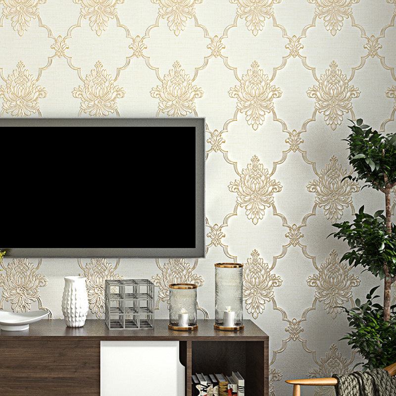 57.1-sq ft Jacquard Wallpaper European Quatrefoil Wall Covering in Pastel Color, Unpasted Beige Clearhalo 'Wall Decor' 'Wallpaper' 1225365