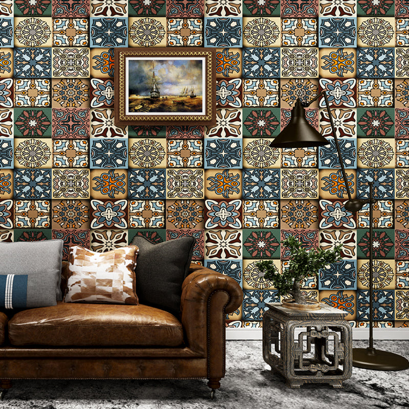 Bohemia Square Wallpaper Roll Multicolored Geometric Wall Covering for Dining Room Yellow-Blue Clearhalo 'Wall Decor' 'Wallpaper' 1225377