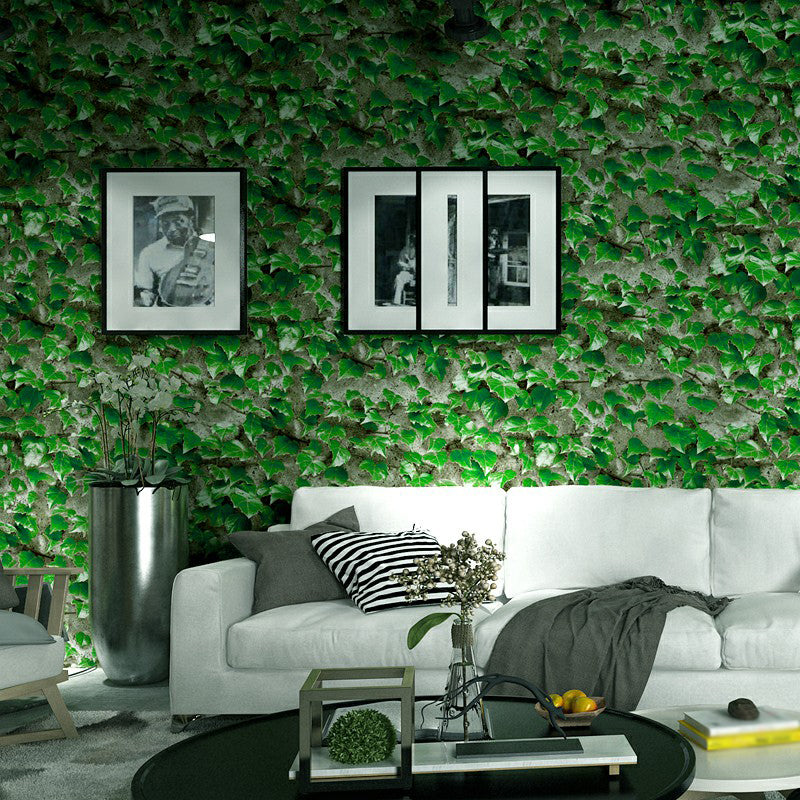 Creeper Plant Wallpaper Roll Countryside Smooth Wall Decor in Dark Color, Waterproof Dark Green Clearhalo 'Industrial wall decor' 'Industrial' 'Wallpaper' Wall Decor' 1225395