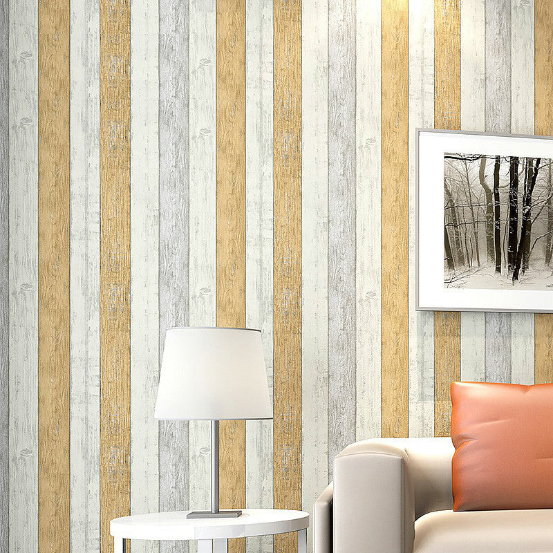 57.1-sq ft Wood Wallpaper for Living Room 2-Tone Stripe Wall Covering in Orange, Washable Yellow-Red Clearhalo 'Country wall decor' 'Rustic' 'Wallpaper' Wall Decor' 1225405