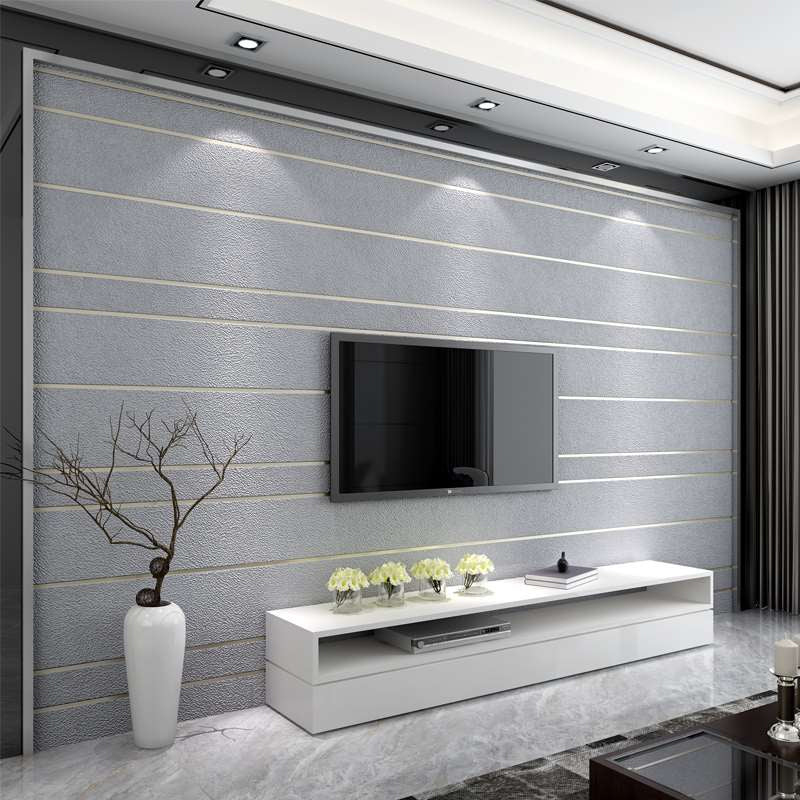 Minimalist Striped Wallpaper Flock Moisture Resistant Soft Color Wall Art for Living Room Silver Gray Clearhalo 'Modern wall decor' 'Modern' 'Wallpaper' Wall Decor' 1225414