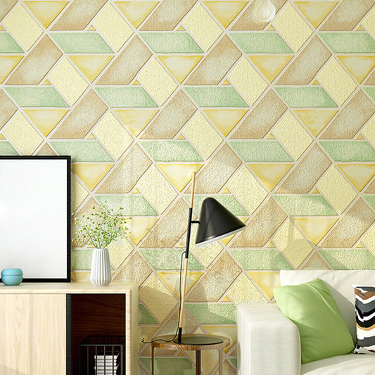 Flock Stain Resistant Wallpaper Modern Geo Lattice Patterned Wall Art for Dining Room Yellow-Green Clearhalo 'Modern wall decor' 'Modern' 'Wallpaper' Wall Decor' 1225449