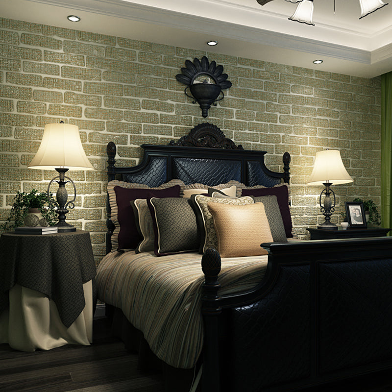 Construction Brick Wallpaper Roll Contemporary Flock Wall Covering in Dark Color Yellow-Green Clearhalo 'Modern wall decor' 'Modern' 'Wallpaper' Wall Decor' 1225468