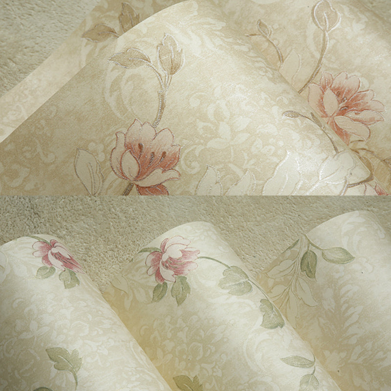57.1-sq ft Farmhouse Wallpaper Roll Pastel Color Flowers Wall Decor for Home, Non-Woven Light Yellow Clearhalo 'Country wall decor' 'Rustic' 'Wallpaper' Wall Decor' 1225497