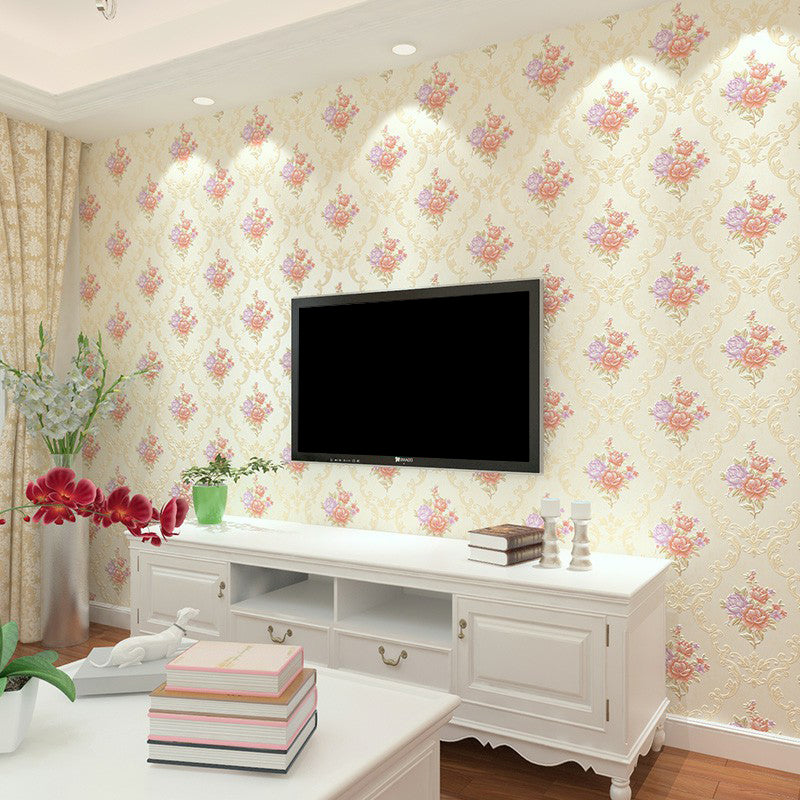 Rural Jacquard Peony Wallpaper Soft Color Stain-Resistant Wall Decor for Living Room Clearhalo 'Country wall decor' 'Rustic' 'Wallpaper' Wall Decor' 1225500