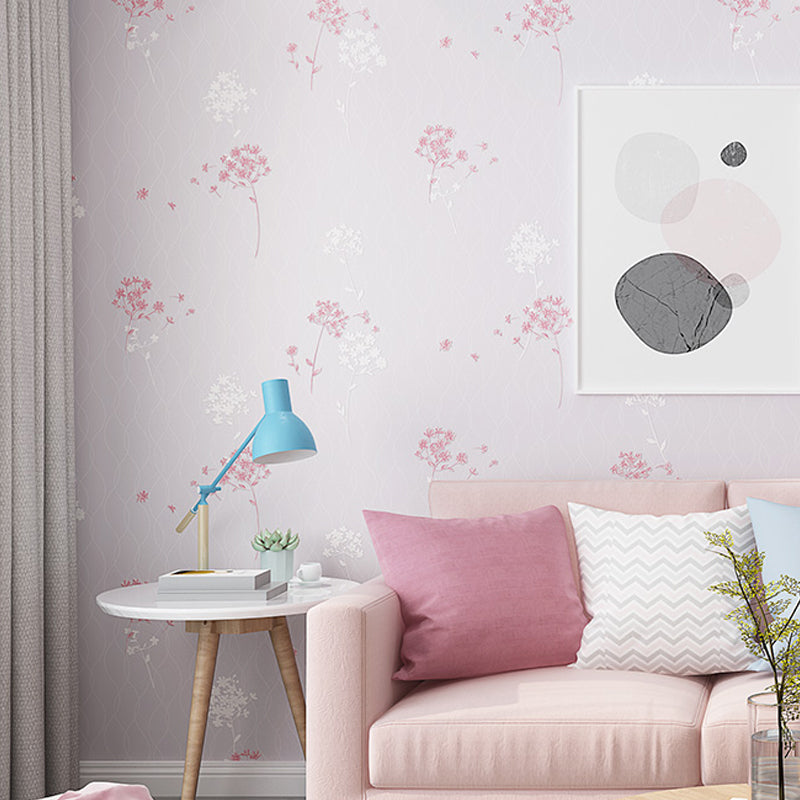Pastel Color Dandelion Wallpaper Roll Flower Country Waterproof Wall Art for Bedroom Light Purple Clearhalo 'Country wall decor' 'Rustic' 'Wallpaper' Wall Decor' 1225508