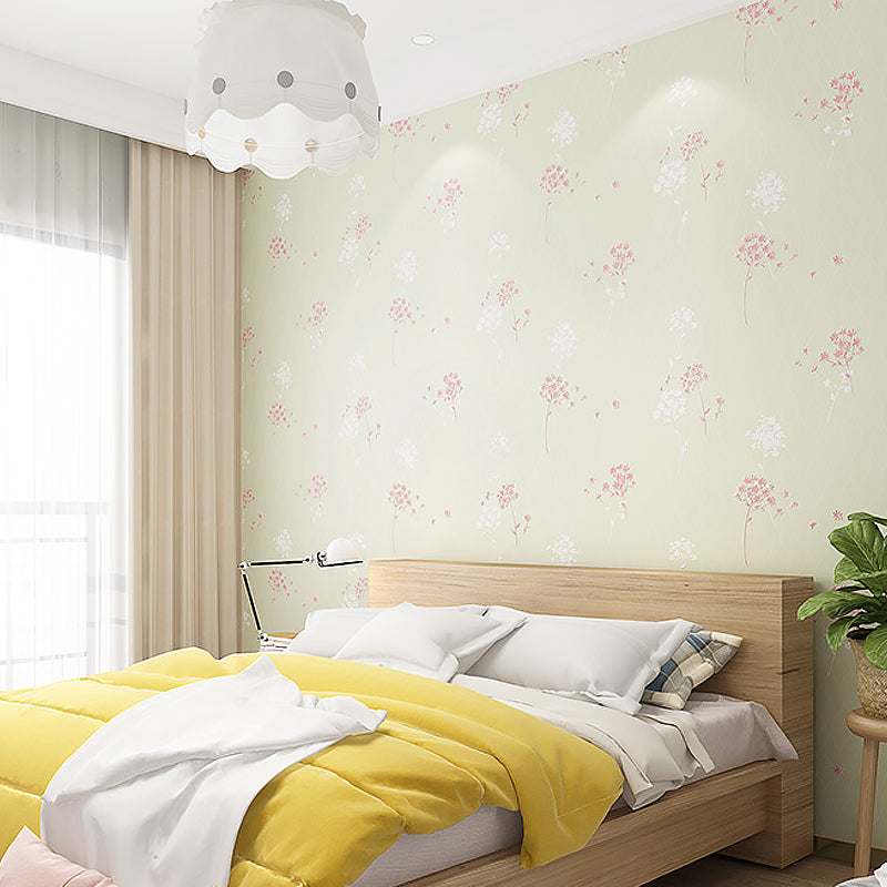 Pastel Color Dandelion Wallpaper Roll Flower Country Waterproof Wall Art for Bedroom Light Green Clearhalo 'Country wall decor' 'Rustic' 'Wallpaper' Wall Decor' 1225516