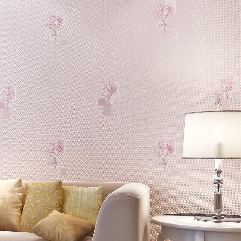 Floral Print Wallpaper Light-Color Cottage Wall Covering for Living Room, 57.1-sq ft Light Pink Clearhalo 'Country wall decor' 'Rustic' 'Wallpaper' Wall Decor' 1225524